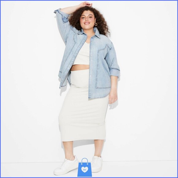 XXS - Womens Long Sleeve Oversized Denim Western Shirt - Wild Fable - Light Wash - Picture 3 of 5